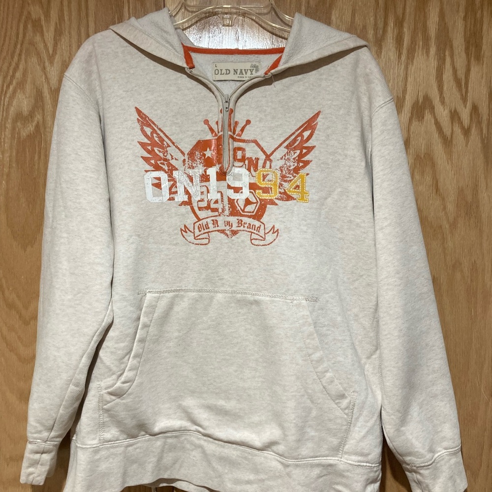 Old Navy Cream Zip-Up Sweater with Orange and Yellow Details